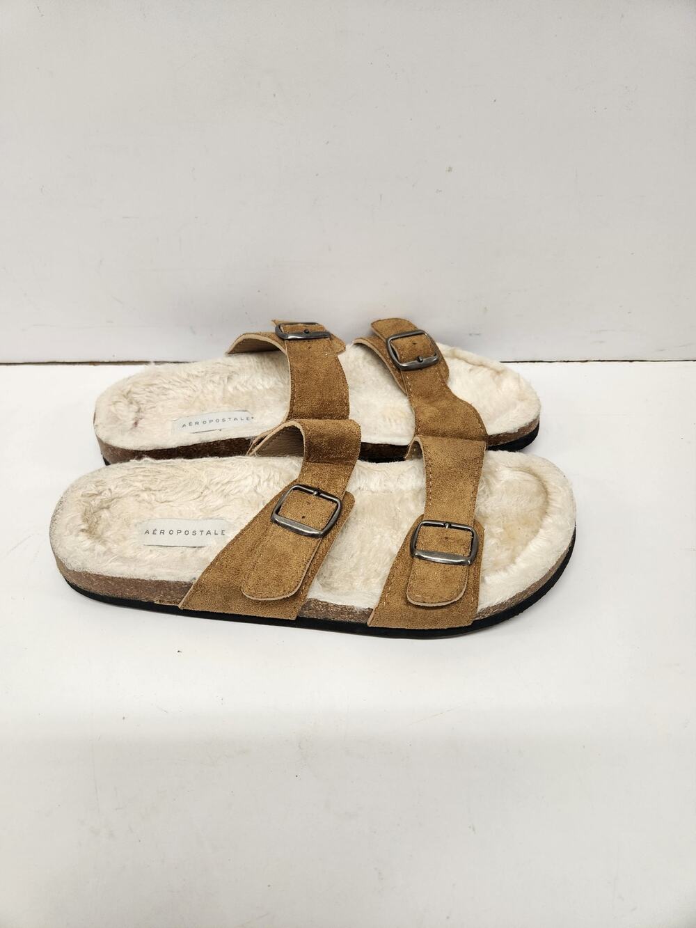 Aeropostale Faux Fur Double-Strap Slide Women's Sandals Sz 10 New